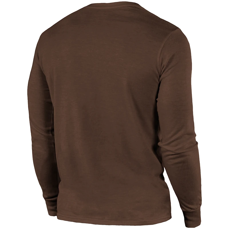 T-shirt à manches longues en trois mélanges Majestic Threads Lockup Cleveland Browns - Marron