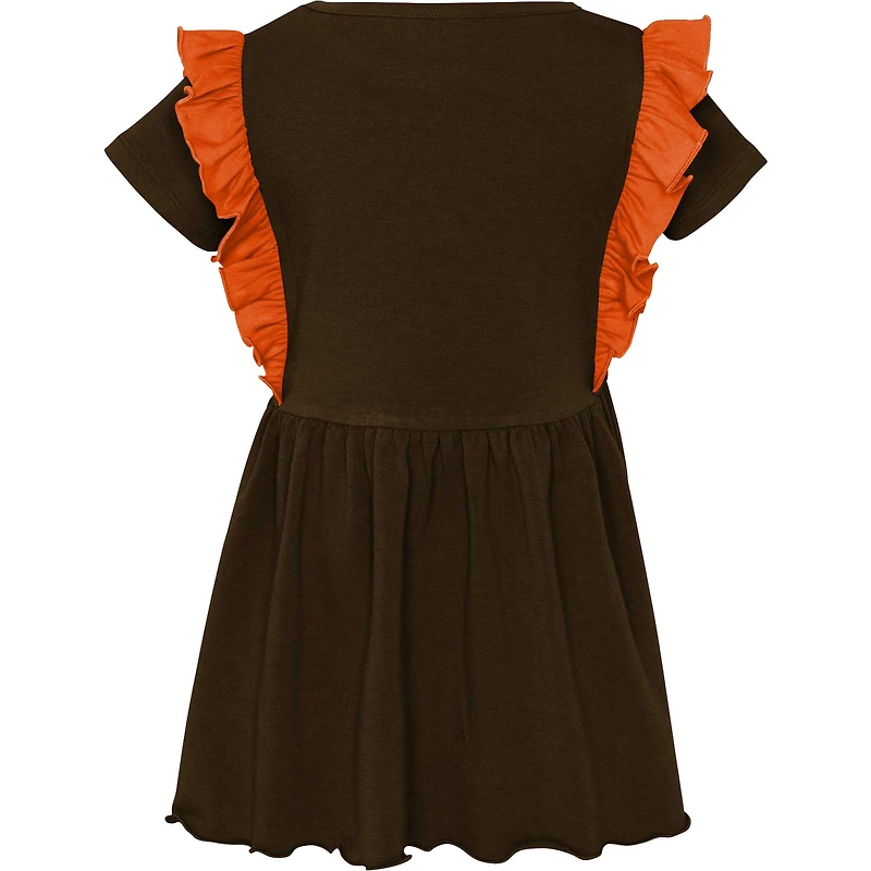 Robe tri-mélange trop mignonne Cleveland Browns pour fille préscolaire marron
