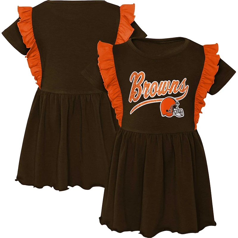 Robe tri-mélange trop mignonne Cleveland Browns pour fille préscolaire marron