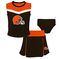 Ensemble de pom-pom girl deux pièces marron Cleveland Browns Spirit Cheer pour filles avec bloomers
