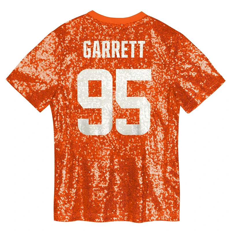 Girls Youth Myles Garrett Orange Cleveland Browns Sequin V-Neck Fashion Jersey