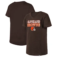 T-shirt à col en V sequins inversés marron Cleveland Browns pour jeunes filles New Era