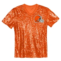 Haut orange à col en V et sequins avec inscription Cleveland Browns pour filles