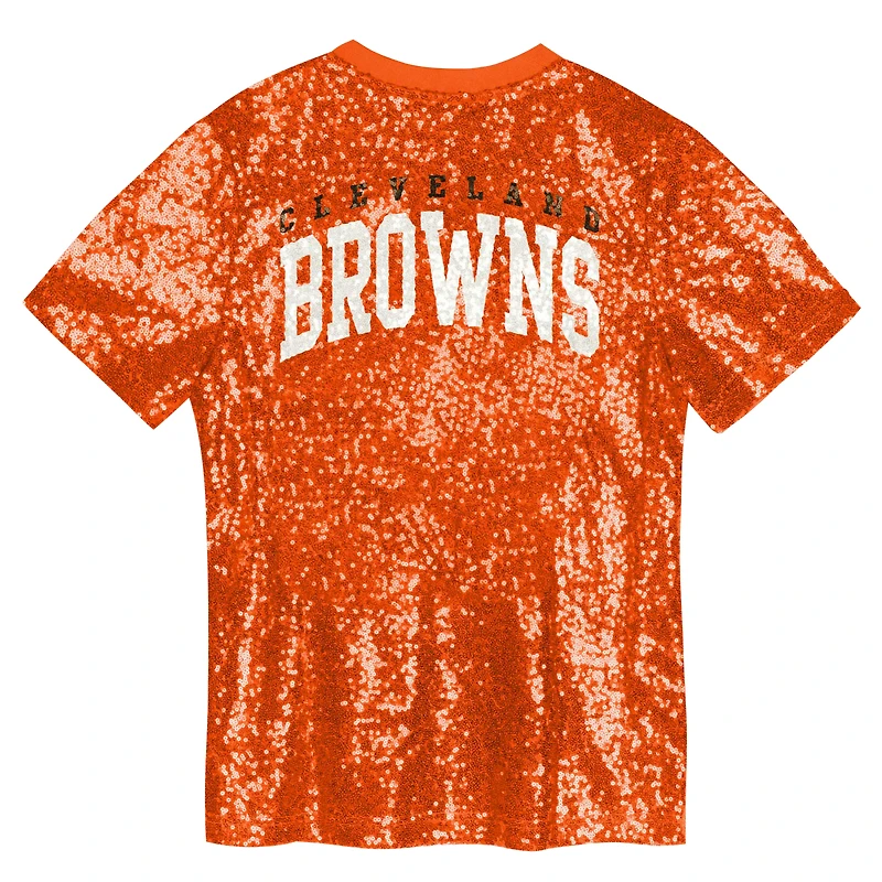 Haut orange à col en V et sequins avec inscription Cleveland Browns pour filles