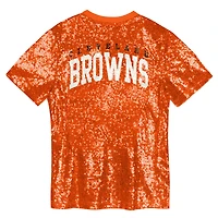 Haut orange à col en V et sequins avec inscription Cleveland Browns pour filles