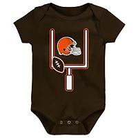 Ensemble de body trois pièces Outerstuff Cleveland Browns Littlest Player pour bébé et nouveau-né