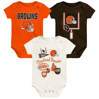 Ensemble de body trois pièces Outerstuff Cleveland Browns Littlest Player pour bébé et nouveau-né