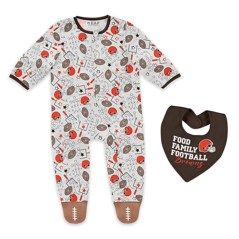 Infant & Newborn WEAR by Erin Andrews Cleveland Browns Sleep and Play Full-Zip Sleeper Bib Set