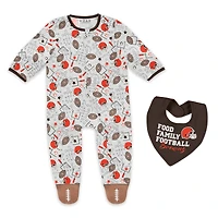 Infant & Newborn WEAR by Erin Andrews Cleveland Browns Sleep and Play Full-Zip Sleeper Bib Set