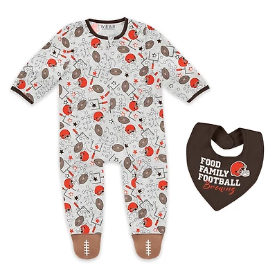 Infant & Newborn WEAR by Erin Andrews Cleveland Browns Sleep and Play Full-Zip Sleeper Bib Set