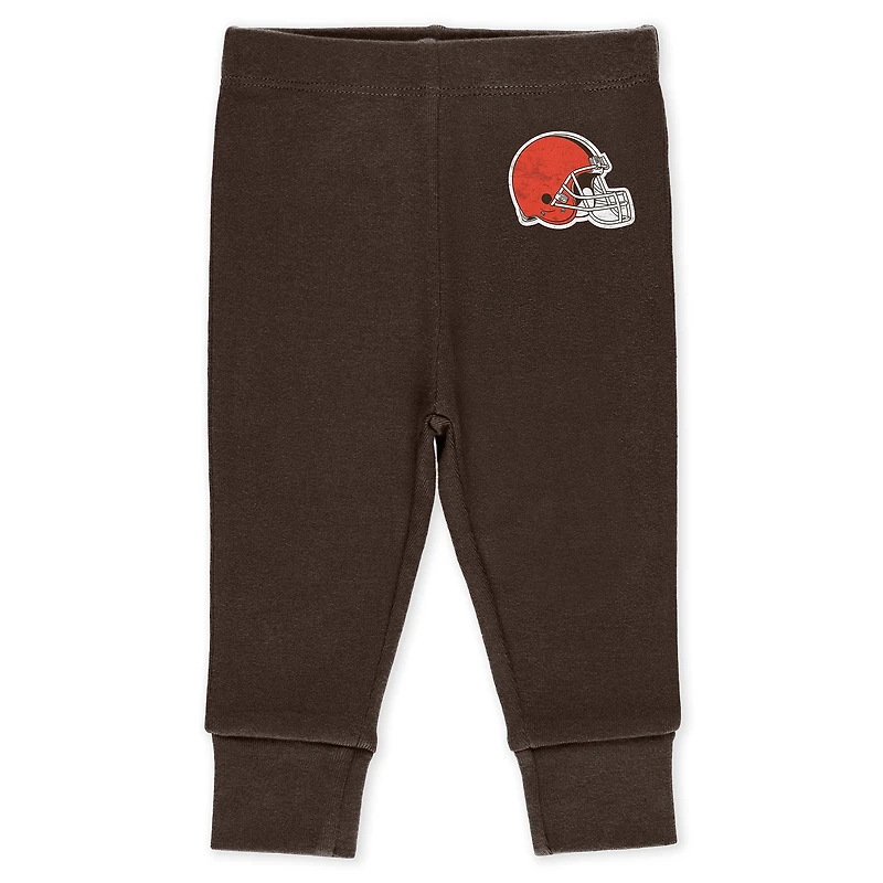 Infant & Newborn WEAR by Erin Andrews Cleveland Browns Three-Piece Turn Me Around Bodysuits Pant Set