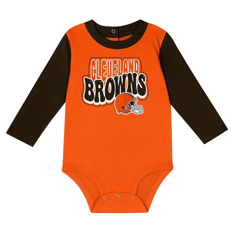 Ensemble body à manches longues et pantalon double pour bébé Cleveland Browns Brown