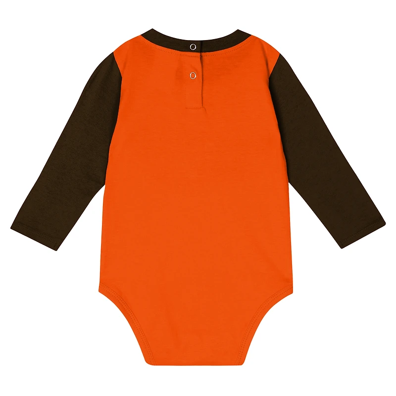 Ensemble body à manches longues et pantalon double pour bébé Cleveland Browns Brown