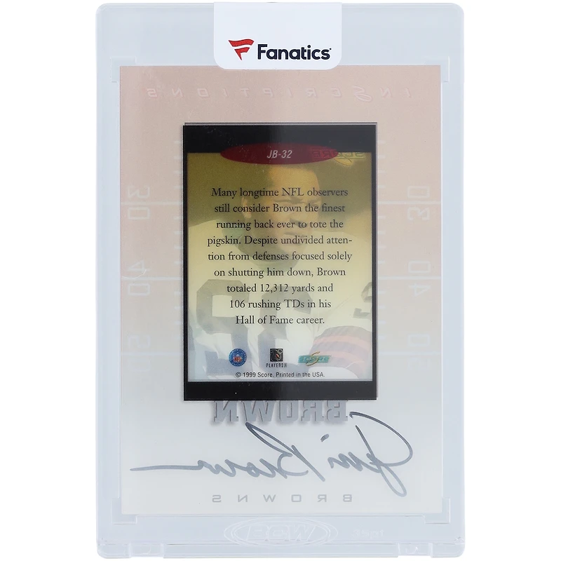 Carte d'inscriptions supplémentaires autographiée par Jim Brown des Cleveland Browns en 1999, n° JB-32