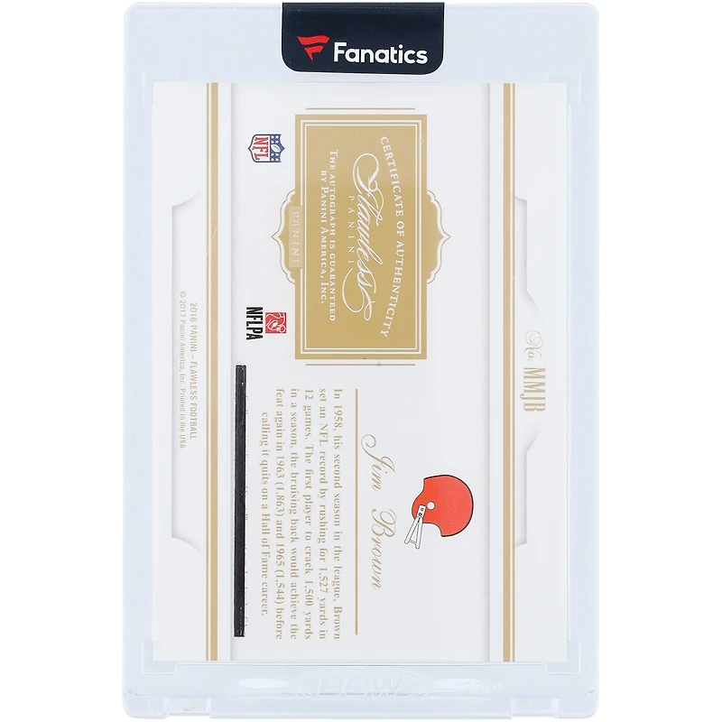 Jim Brown Cleveland Browns Autographed 2017 Panini Flawless Sapphire '16 Update Memorable Marks #MMJB #1/3 Card