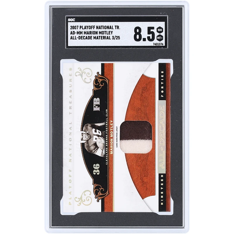Carte Marion Motley Cleveland Browns 2007 Playoff National Treasures All-Decade Material Dual-Color Relic #AD-MM #3/25 authentifiée SGC 8.5