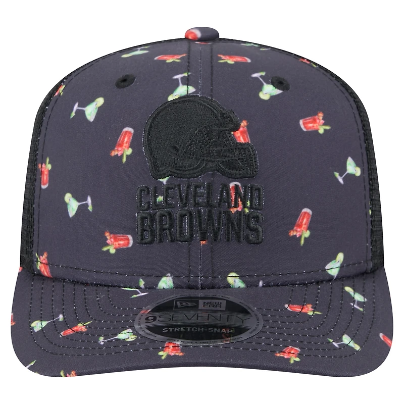 Men's New Era  Navy/Black Cleveland Browns Adventure Drinks Pattern 9SEVENTY Stretch-Snap Hat