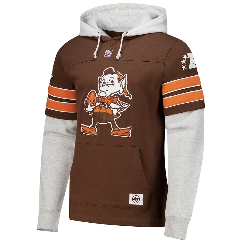 Men's '47 Brown Cleveland Browns Throwback Double Header Blitz Cornerback Hoodie