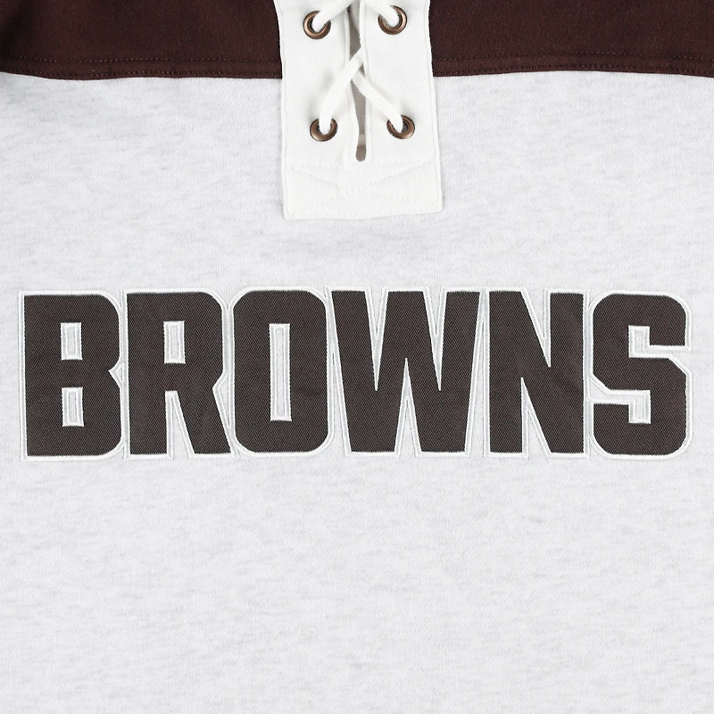 Men's '47 Cleveland Browns Heather Gray Gridiron Lace-Up Pullover Hoodie