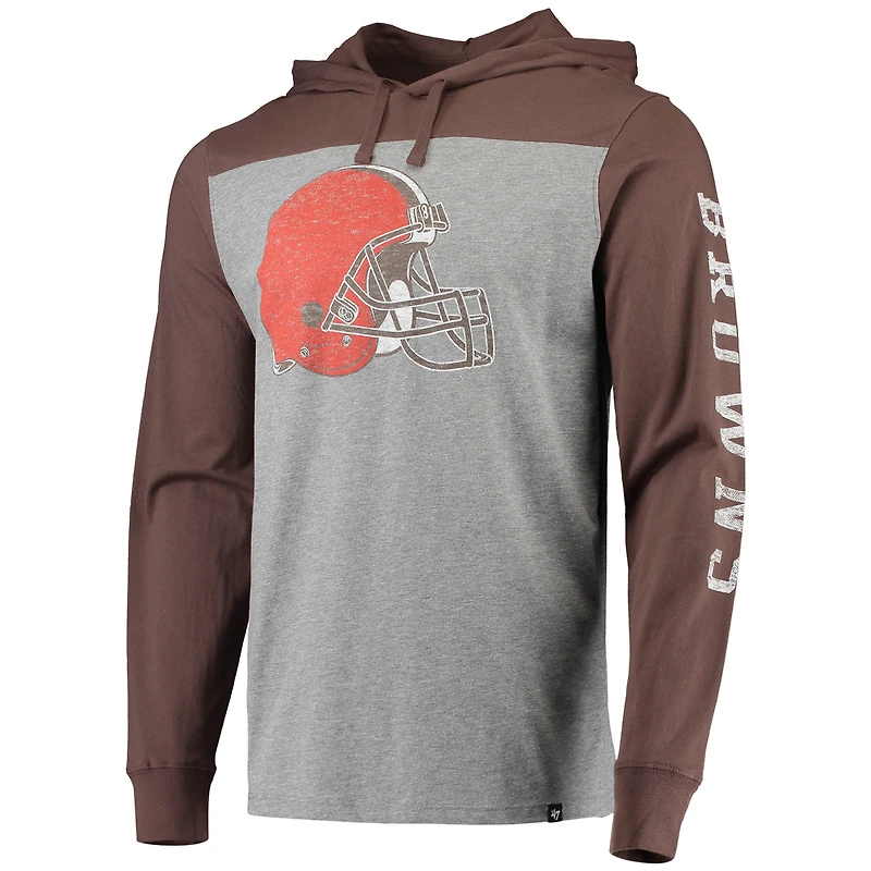 Men's '47 Heathered Gray/Brown Cleveland Browns Franklin Wooster Long Sleeve Hoodie T-Shirt