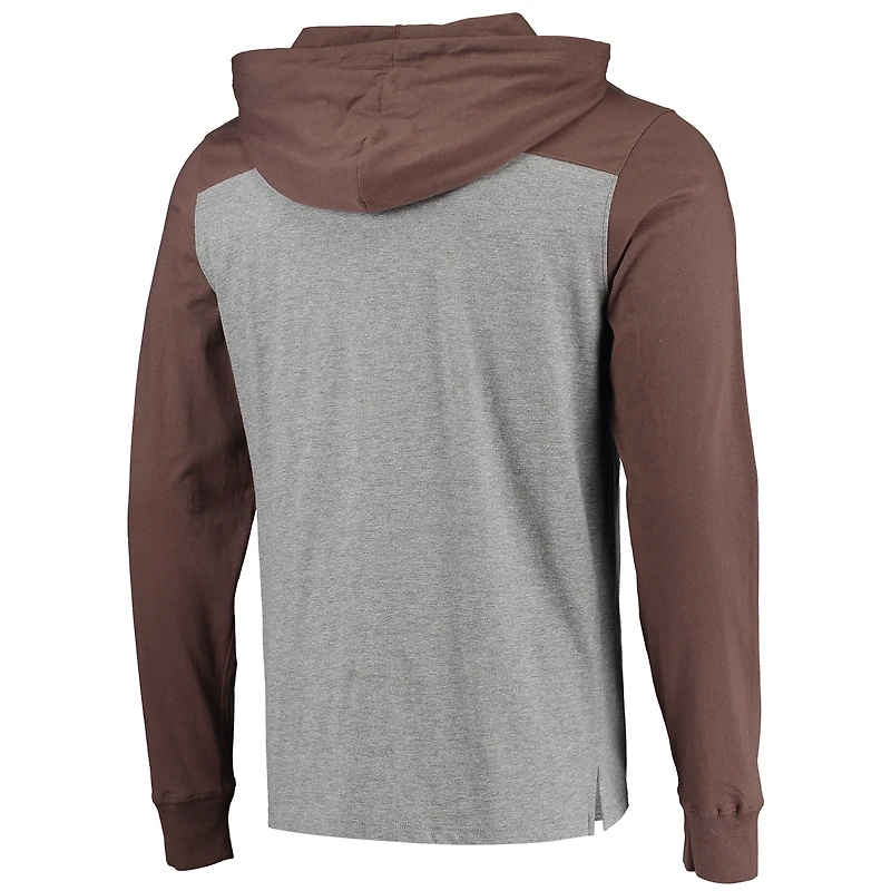 Men's '47 Heathered Gray/Brown Cleveland Browns Franklin Wooster Long Sleeve Hoodie T-Shirt