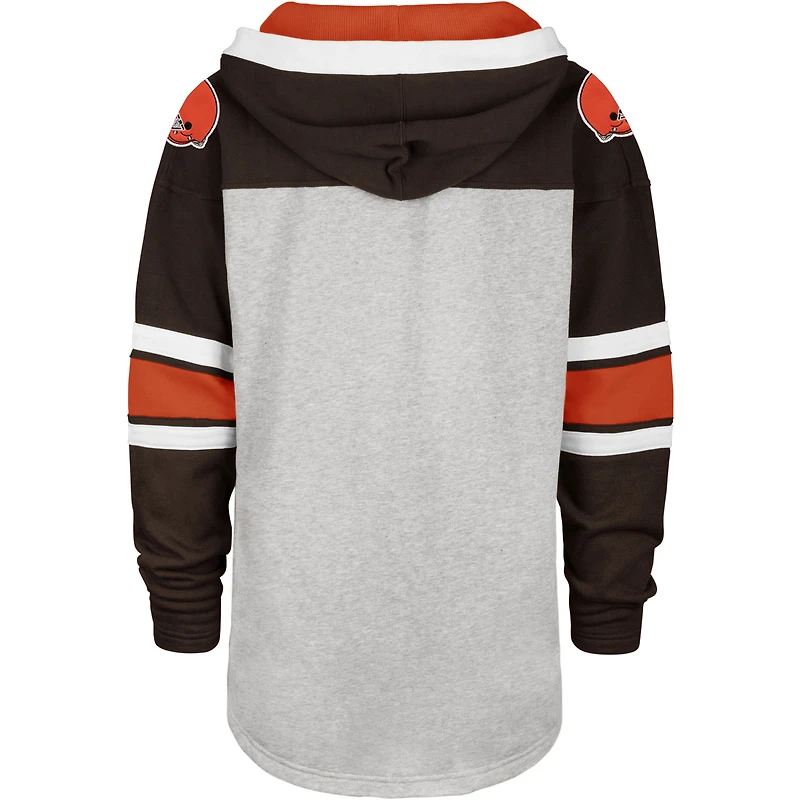 Men's '47 Heathered Gray/Brown Cleveland Browns Gridiron Lace-Up - Pullover Hoodie