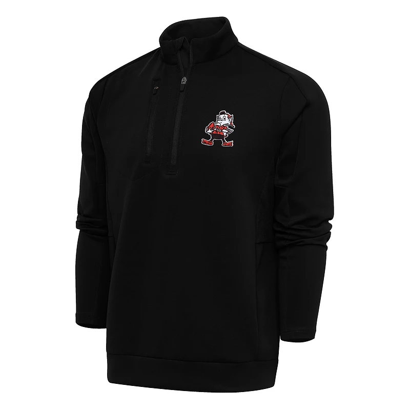 Pull zippé quart de tour pour homme, modèle Antigua Black, avec logo l'équipe des Cleveland Browns, style rétro, grande taille