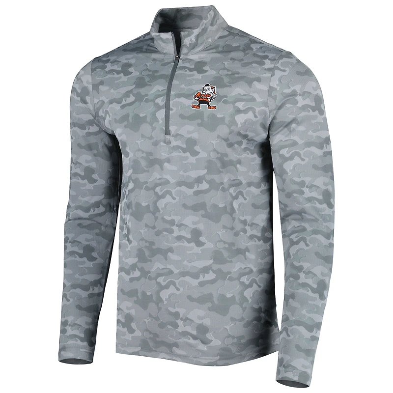 Men's Antigua Gray Cleveland Browns Brigade Throwback Quarter-Zip Top