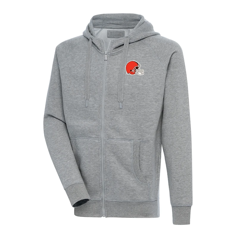 Sweat à capuche zippé intégral Antigua Heather Grey Cleveland Browns Big & Tall Victory pour homme