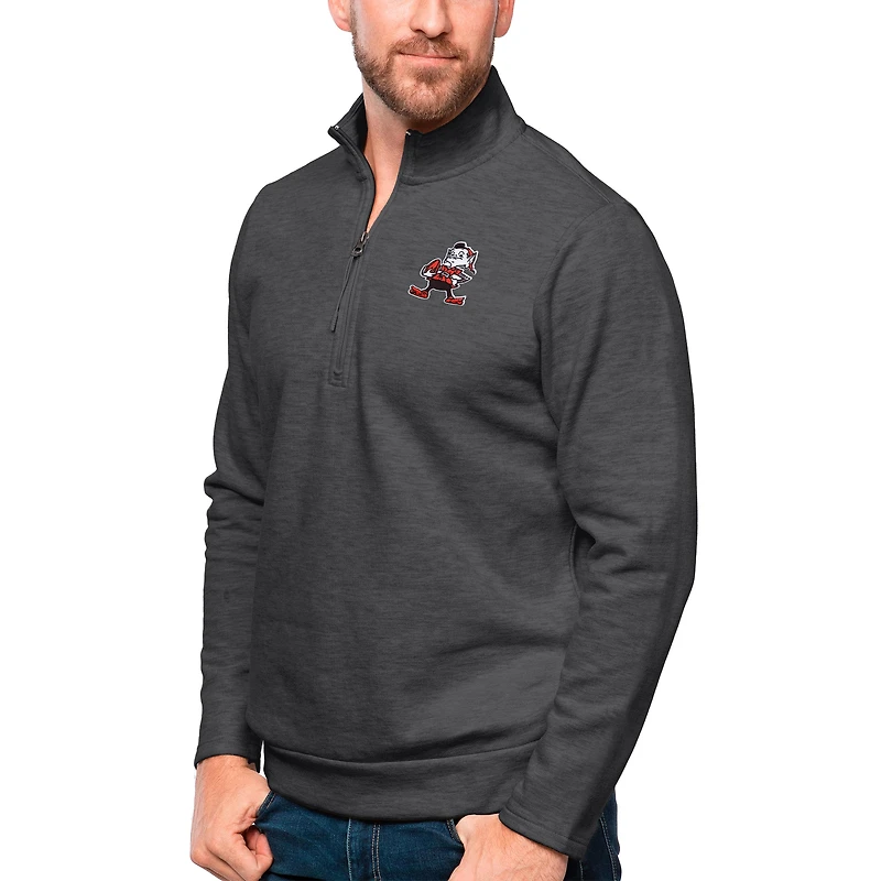 Men's Antigua Heathered Charcoal Cleveland Browns Gambit Quarter-Zip Pullover Top