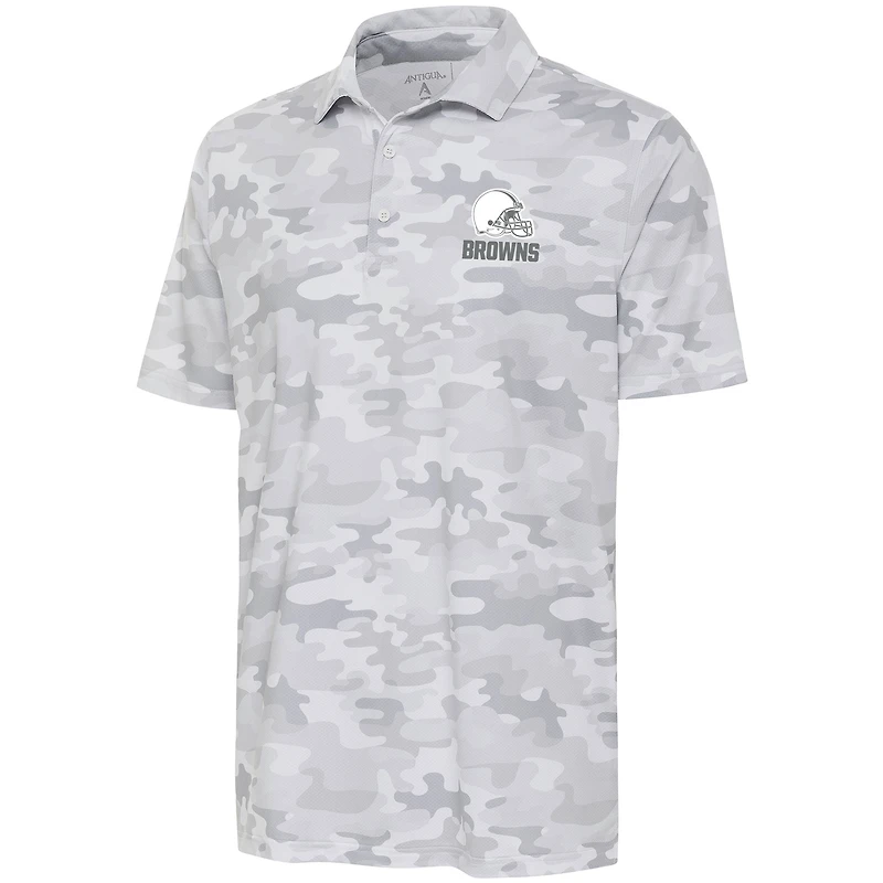 Men's Antigua White Cleveland Browns Anthracite Logo Collide Polo