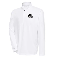 Men's Antigua White Cleveland Browns Metallic Logo Tribute Quarter-Zip Top