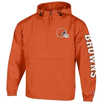 Men's Champion Orange Cleveland Browns Packable Hooded Windbreaker Half-Zip Jacket