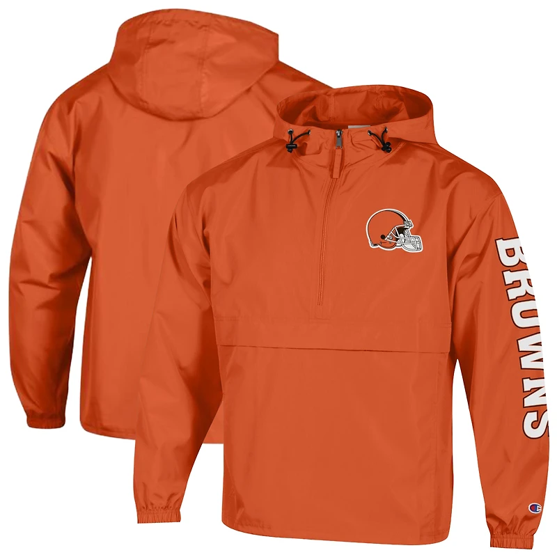 Veste coupe-vent à capuche pliable demi-zip Champion orange Cleveland Browns pour homme