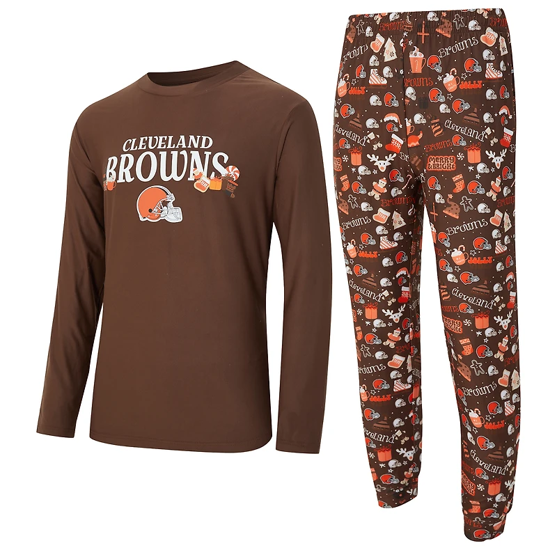 Men's Concepts Sport Brown Cleveland Browns Chestnut Long Sleeve Top & Pants Set
