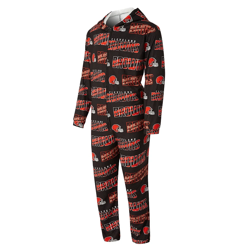 Men's Concepts Sport Brown Cleveland Browns Shuffle All-Over-Print Microfleece Full-Zip Union Suit