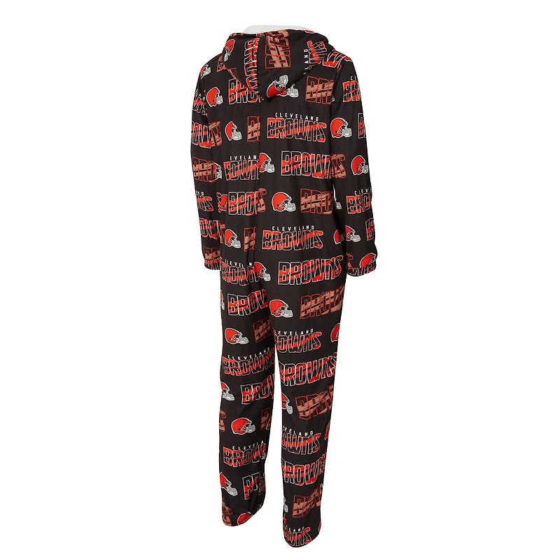 Men's Concepts Sport Brown Cleveland Browns Shuffle All-Over-Print Microfleece Full-Zip Union Suit