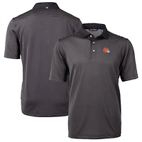 Men's Cutter & Buck Black/Gray Cleveland Browns Big Tall Virtue Eco Pique Micro Stripe Recycled Polo