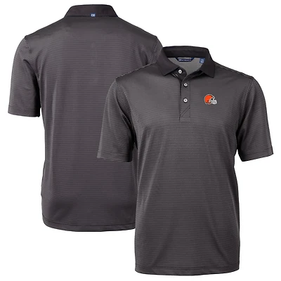 Men's Cutter & Buck Black/Gray Cleveland Browns Big Tall Virtue Eco Pique Micro Stripe Recycled Polo