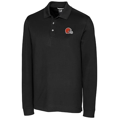Polo à manches longues Advantage pour homme, noir, de couleur grande et taille, des Cleveland Browns, Cutter & Buck