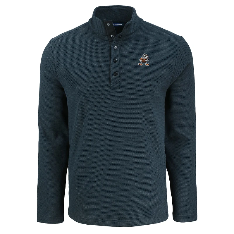 Men's Cutter & Buck Black Cleveland Browns Hunts Point Eco Textured Fleece Recycled Half-Snap Sweatshirt