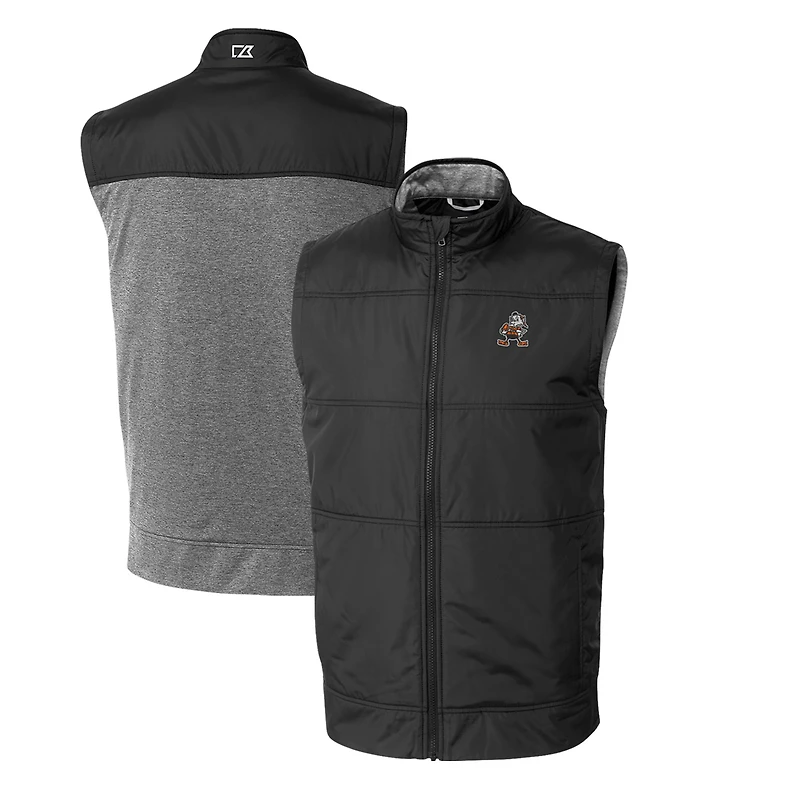Gilet coupe-vent matelassé hybride Stealth entièrement zippé pour homme, noir, avec logo rétro des Cleveland Browns, de grande taille et