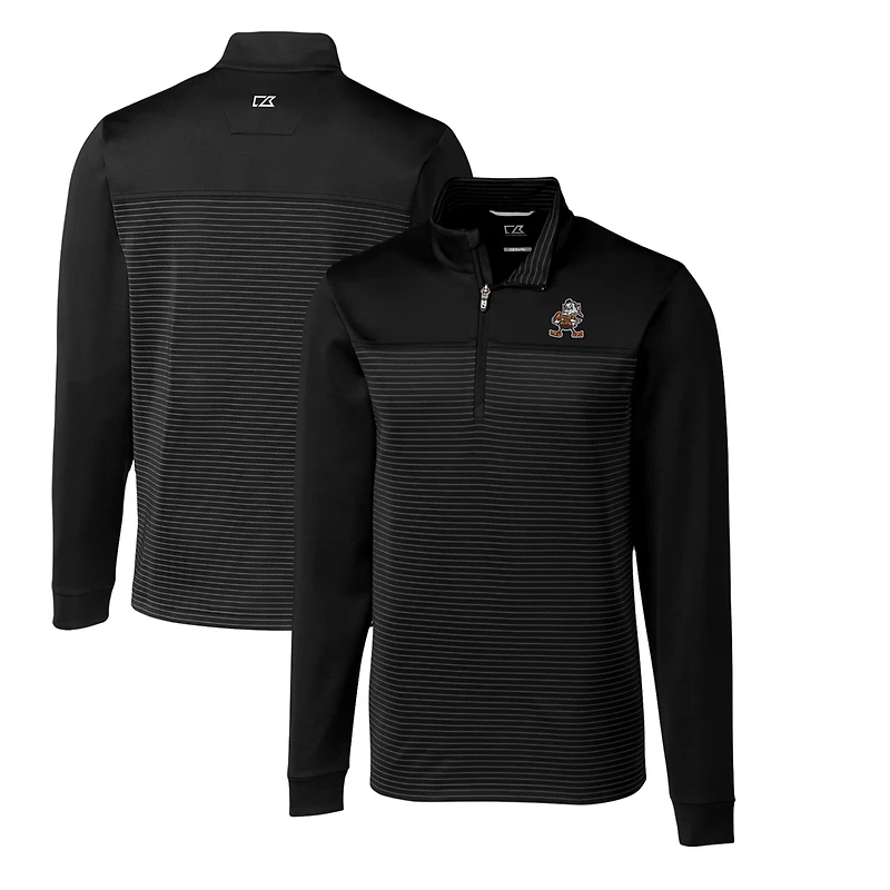 Pull-over extensible à col rond et fermeture éclair quart de tour pour homme, coupeur buck, noir, logo rétro des Cleveland Browns, rayures transversales, grandes tailles