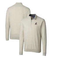Men's Cutter & Buck Oatmeal Cleveland Browns Throwback Logo Lakemont Tri-Blend Quarter-Zip Pullover Sweater