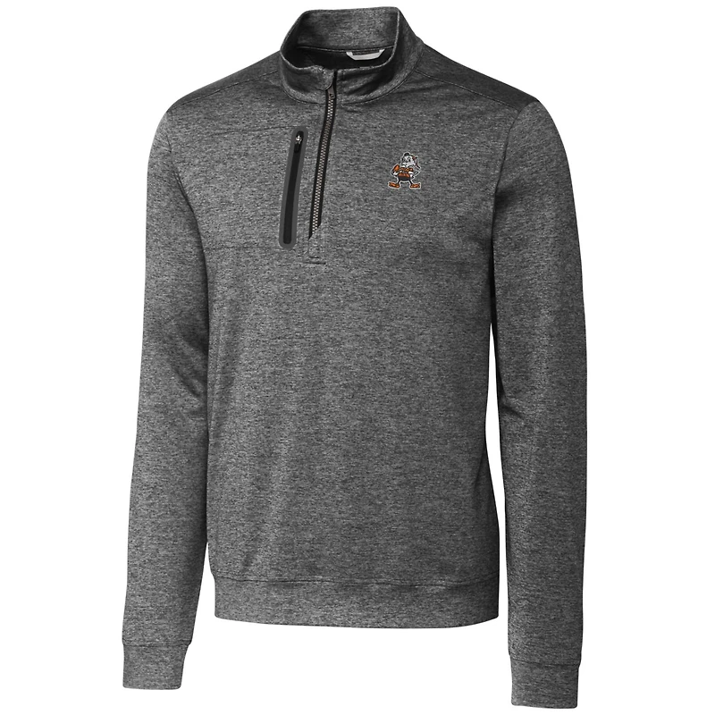Men's Cutter & Buck Steel Cleveland Browns Stealth Heathered Throwback Logo Quarter-Zip Pullover Top