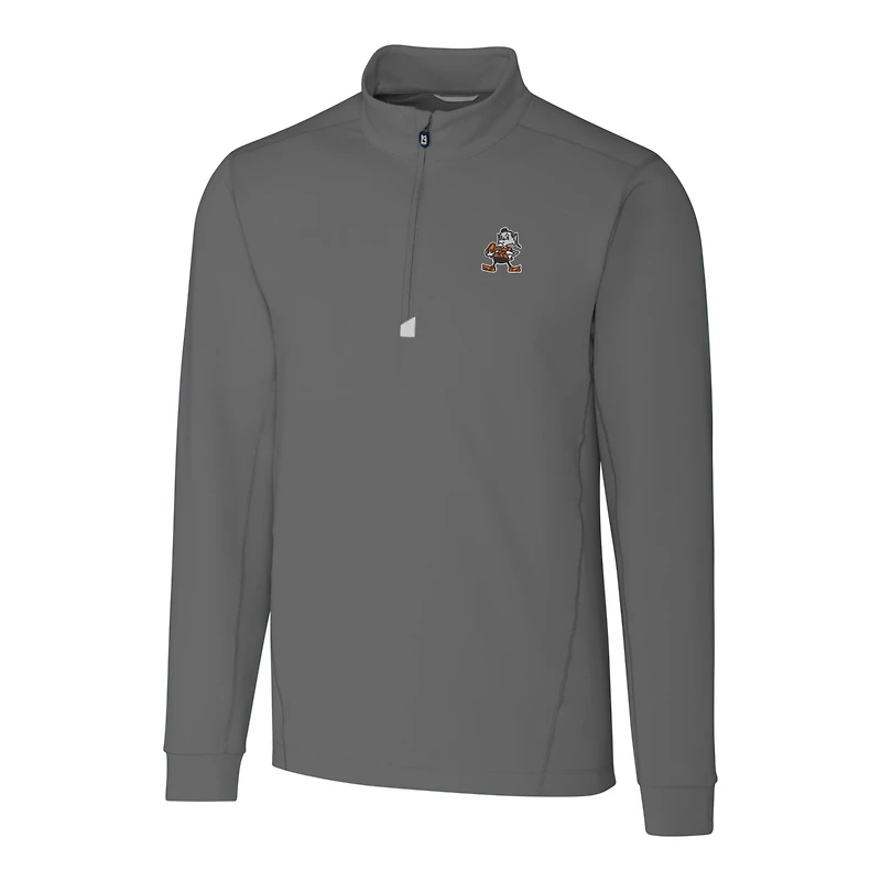 Men's Cutter & Buck Steel Cleveland Browns Throwback Logo Traverse Stretch Quarter-Zip Pullover Top