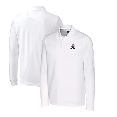 Polo rétro à manches longues et col rond pour homme, blanc, Cutter & Buck, Cleveland Browns, Advantage Tri-Blend Pique, grandes tailles