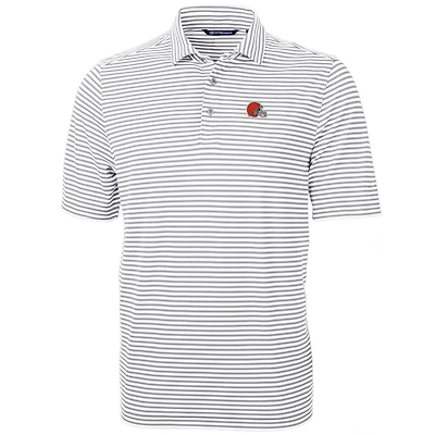 Men's Cutter & Buck White Cleveland Browns Big Tall Virtue Eco Pique Stripe Recycled Polo