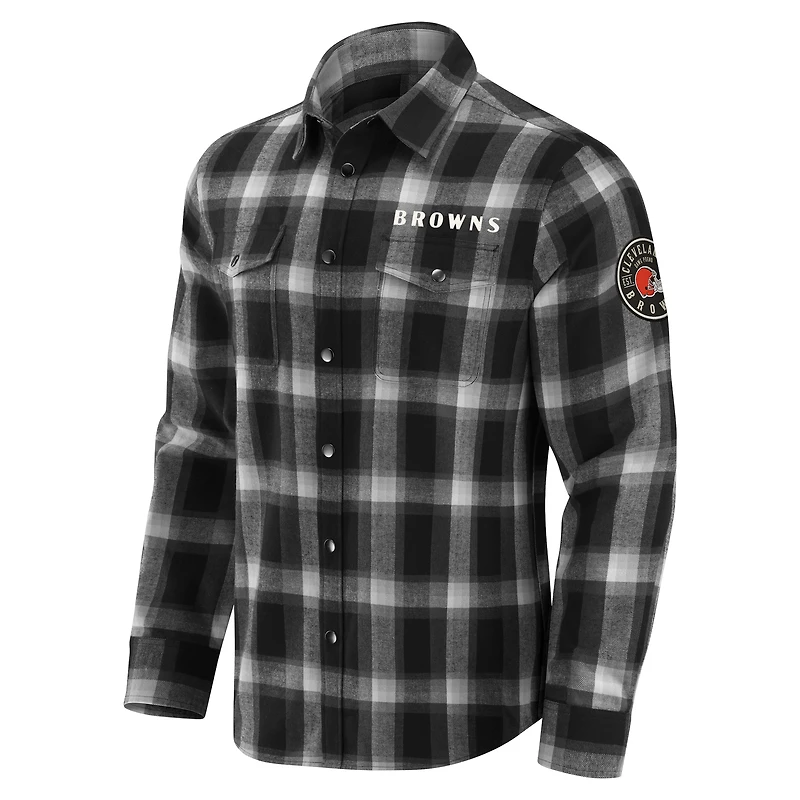 Men's Darius Rucker Collection by Fanatics Black Cleveland Browns Flannel Plaid Full-Snap Shirt