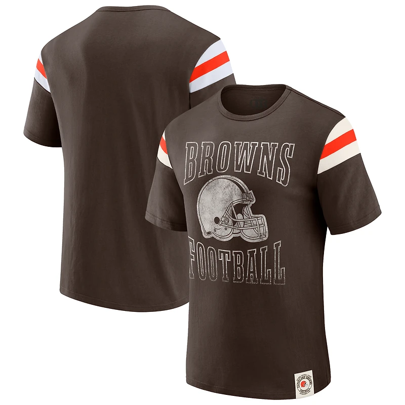 Men's Darius Rucker Collection by Fanatics  Brown Cleveland Browns Football Stripe Sleeve T-Shirt